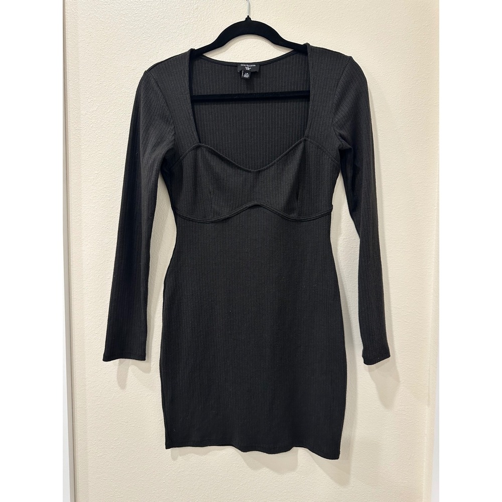 Y2K True Religion Womens Black Ribbed Long Sleeve Bustier Mini Dress Size Large